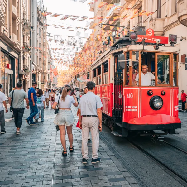 Nostalgic tram on Istiklal Street in Istanbul